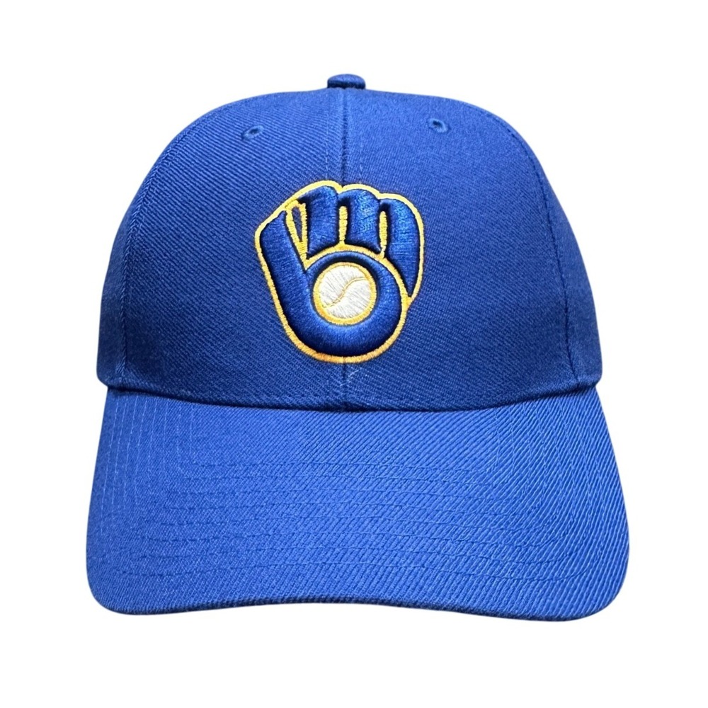 Vtg Milwaukee Brewers Twins Enterprises Cap Hat Strap Back‎ Blue Wool Blend